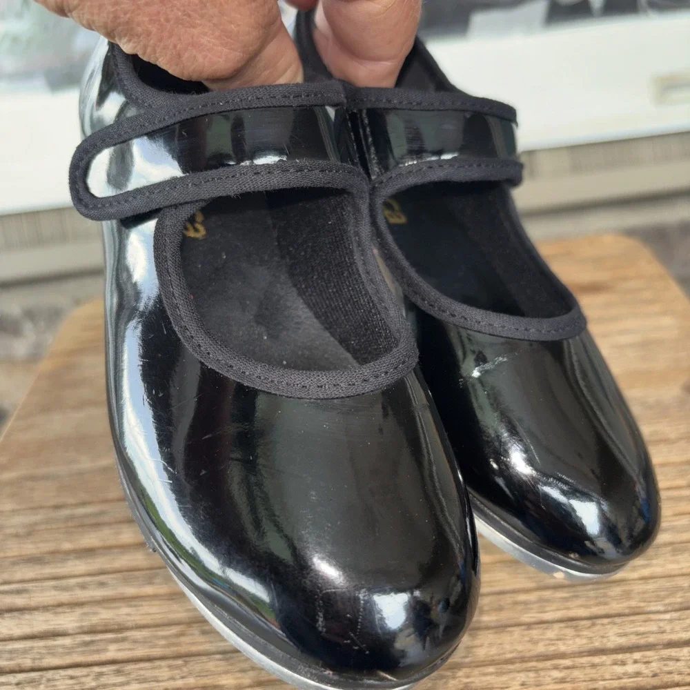 M 10.5 S Black Patent Vegan Leather Upper So Danca Child Tap Shoes Hook &Loop